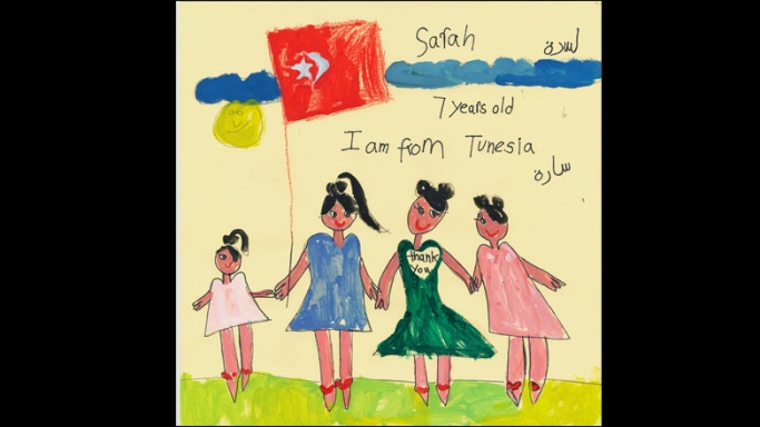 Diese Zeichnung von Sarah aus Tunesien ist in der Ausstellung zu sehen